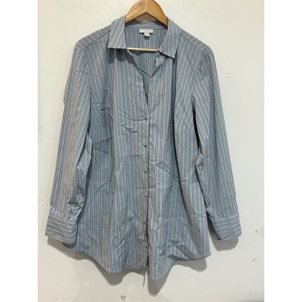 J. Jill Blue White Striped Button Down Shirt Size 2X Long Sleeve Business Office